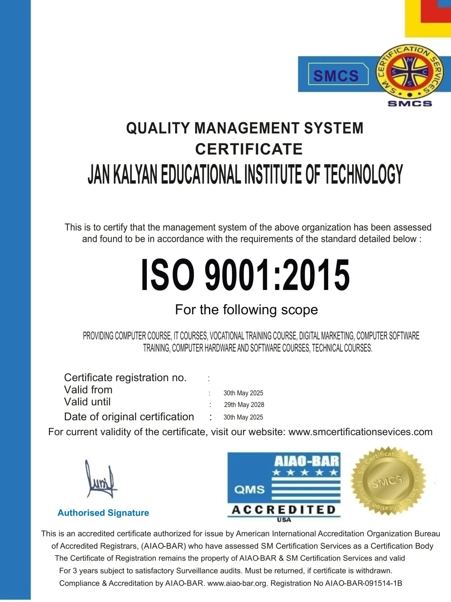 9001:2015 ISO Certified Org.